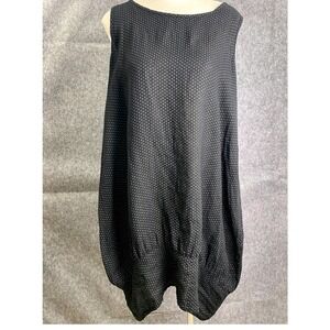 Pistache Made in Italy Dark Navy Blue Dot Textured Balloon Hem‎ Dress Lagenlook